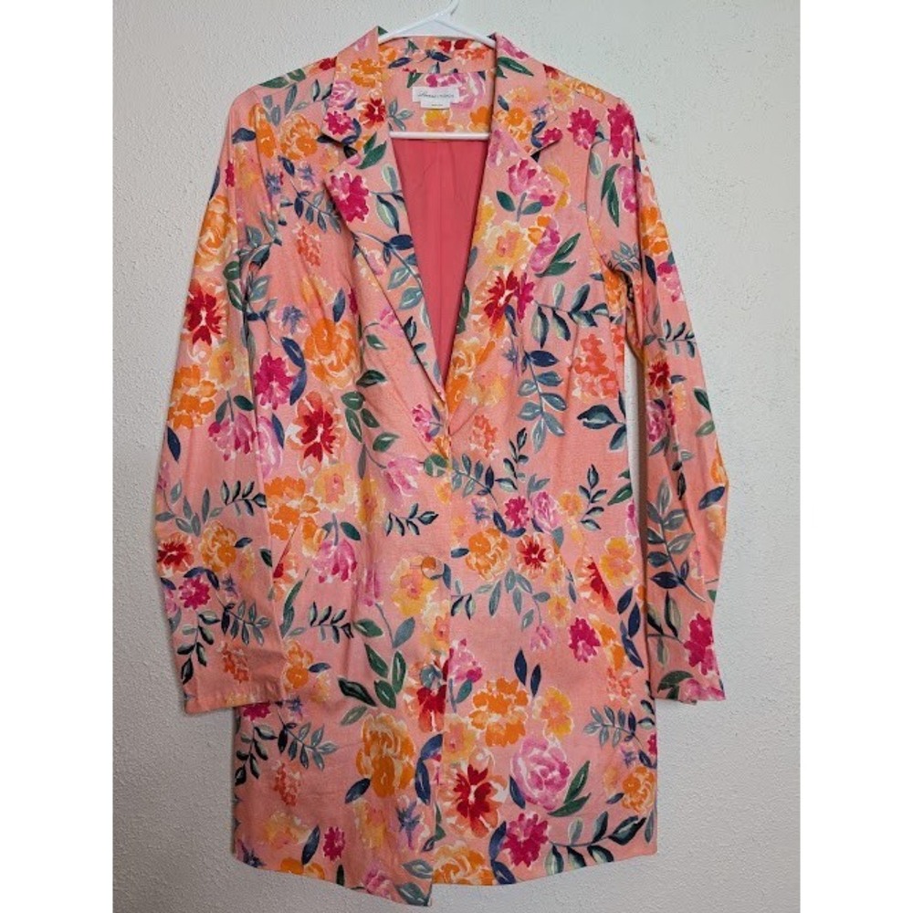 Lovers + Friends Millerβ Blazer Mini Womens Size Small Linen Pink Floral Work